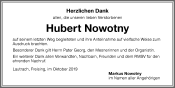 Traueranzeige von Hubert Nowotny von Memminger Zeitung