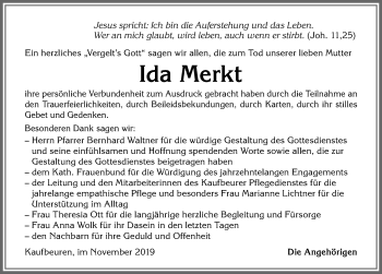 Traueranzeige von Ida Merkt von Allgäuer Zeitung, Kaufbeuren/Buchloe