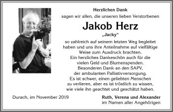 Traueranzeige von Jakob Herz von Allgäuer Zeitung,Kempten
