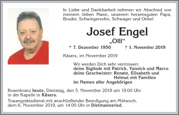 Traueranzeige von Josef Engel von Allgäuer Zeitung,Kempten