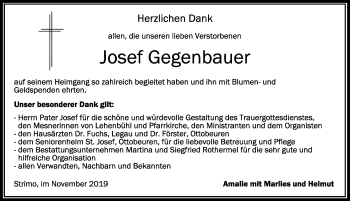 Traueranzeige von Josef Gegenbauer von Memminger Zeitung