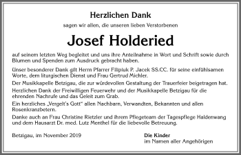 Traueranzeige von Josef Holderied von Allgäuer Zeitung,Kempten