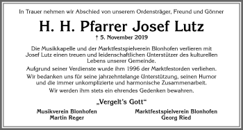 Traueranzeige von Josef Lutz von Allgäuer Zeitung, Kaufbeuren/Buchloe