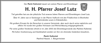 Traueranzeige von Josef Lutz von Allgäuer Zeitung, Kaufbeuren/Buchloe