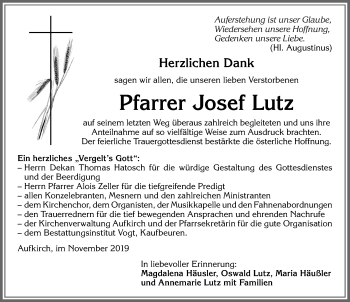 Traueranzeige von Josef Lutz von Allgäuer Zeitung, Kaufbeuren/Buchloe