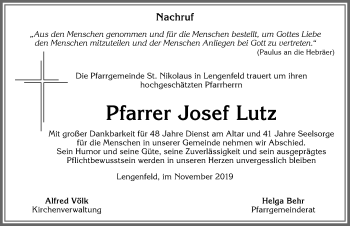 Traueranzeige von Josef Lutz von Allgäuer Zeitung, Kaufbeuren/Buchloe