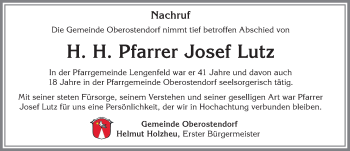 Traueranzeige von Josef Lutz von Allgäuer Zeitung, Kaufbeuren/Buchloe