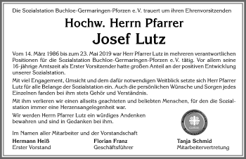 Traueranzeige von Josef Lutz von Allgäuer Zeitung, Kaufbeuren/Buchloe