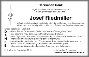 Traueranzeige von Josef Riedmiller von Memminger Zeitung