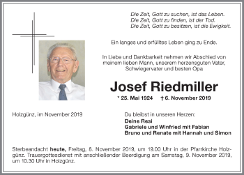 Traueranzeige von Josef Riedmiller von Memminger Zeitung