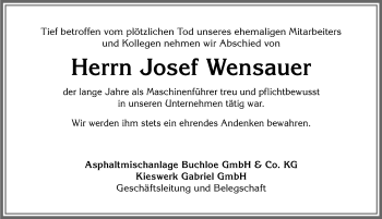 Traueranzeige von Josef Wensauer von Allgäuer Zeitung, Kaufbeuren/Buchloe