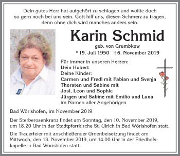 Traueranzeige von Karin Schmid von Allgäuer Zeitung