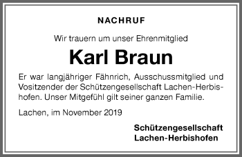 Traueranzeige von Karl Braun von Memminger Zeitung