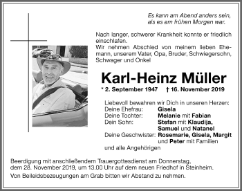 Traueranzeige von Karl-Heinz Müller von Memminger Zeitung