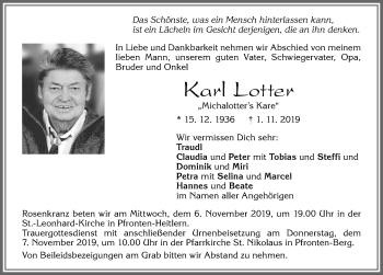 Traueranzeige von Karl Lotter von Allgäuer Zeitung, Füssen