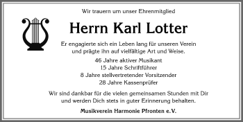 Traueranzeige von Karl Lotter von Allgäuer Zeitung, Füssen