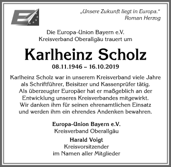 Traueranzeige von Karlheinz Scholz von Allgäuer Anzeigeblatt
