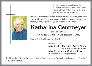 Traueranzeige von Katharina Centmeyer von Allgäuer Anzeigeblatt