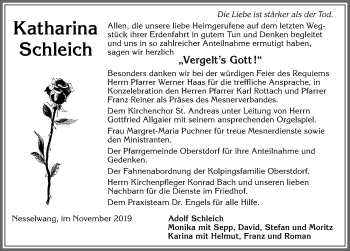 Traueranzeige von Katharina Schleich von Allgäuer Anzeigeblatt