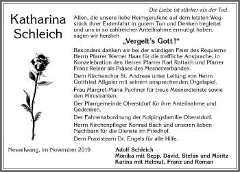 Traueranzeige von Katharina Schleich von Allgäuer Zeitung, Füssen
