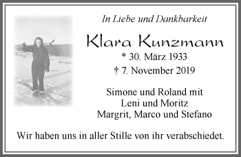 Traueranzeige von Klara Kunzmann von Allgäuer Zeitung, Füssen