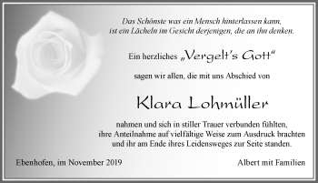 Traueranzeige von Klavta Lohmüller von Allgäuer Zeitung, Marktoberdorf