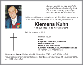 Traueranzeige von Klemens Kuhn von Memminger Zeitung