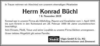 Traueranzeige von Konrad Büchl von Allgäuer Zeitung, Füssen