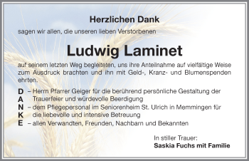Traueranzeige von Ludwig Laminet von Memminger Zeitung
