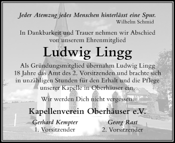 Traueranzeige von Ludwig Lingg von Der Westallgäuer
