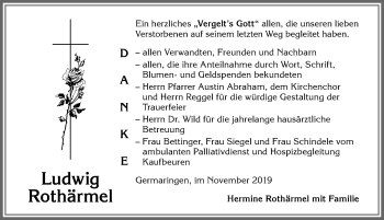 Traueranzeige von Ludwig Rothärmel von Allgäuer Zeitung, Kaufbeuren/Buchloe