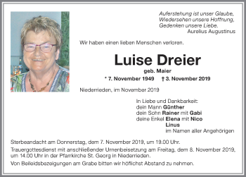 Traueranzeige von Luise Dreier von Memminger Zeitung