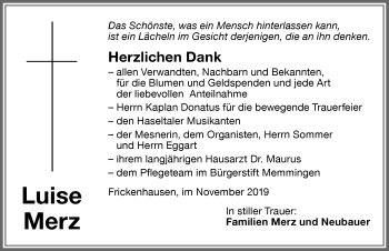 Traueranzeige von Luise Merz von Memminger Zeitung