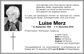 Traueranzeige von Luise Merz von Memminger Zeitung