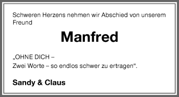 Traueranzeige von Manfred  von Memminger Zeitung