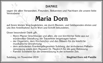 Traueranzeige von Maria Dorn von Allgäuer Zeitung,Kempten