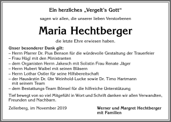 Traueranzeige von Maria Hechtberger von Allgäuer Zeitung, Kaufbeuren/Buchloe
