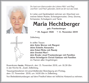 Traueranzeige von Maria Hechtberger von Allgäuer Zeitung, Kaufbeuren/Buchloe