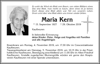 Traueranzeige von Maria Kern von Allgäuer Zeitung, Kaufbeuren/Buchloe