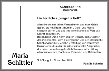Traueranzeige von Maria Schittler von Allgäuer Anzeigeblatt