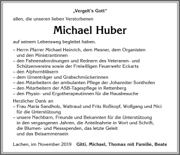 Traueranzeige von Michael Huber von Allgäuer Anzeigeblatt