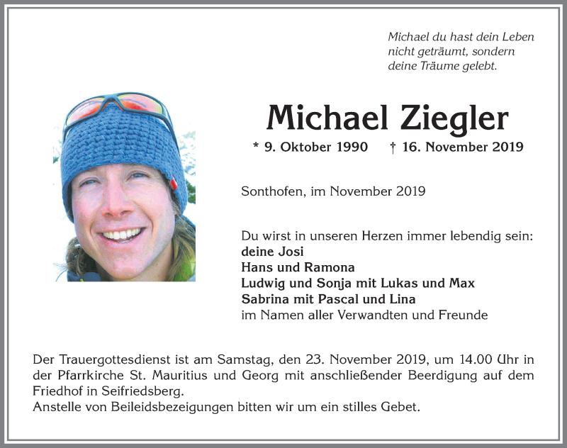  Traueranzeige für Michael Ziegler vom 21.11.2019 aus Allgäuer Anzeigeblatt