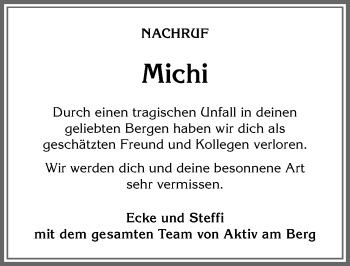 Traueranzeige von Michi  von Allgäuer Anzeigeblatt