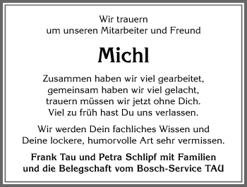 Traueranzeige von Michl  von Allgäuer Anzeigeblatt