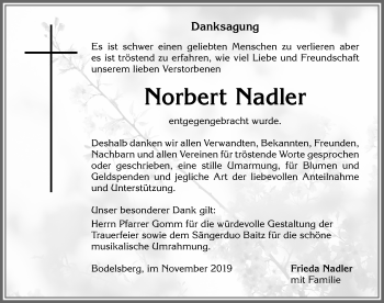 Traueranzeige von Norbert Nadler von Allgäuer Zeitung,Kempten