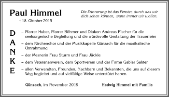 Traueranzeige von Paul Himmel von Allgäuer Zeitung, Marktoberdorf