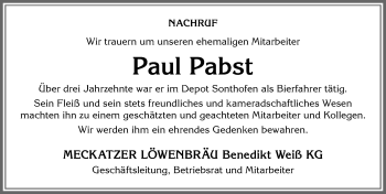 Traueranzeige von Paul Pabst von Allgäuer Anzeigeblatt