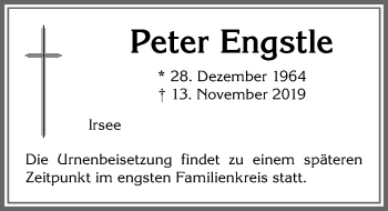 Traueranzeige von Peter Engstle von Allgäuer Zeitung, Kaufbeuren/Buchloe