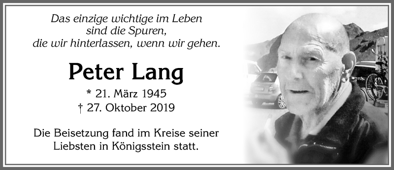  Traueranzeige für Peter Lang vom 20.11.2019 aus Allgäuer Zeitung, Füssen