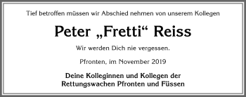 Traueranzeige von Peter Reiss von Allgäuer Zeitung, Füssen